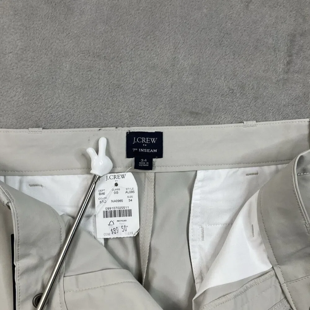 J Crew Tech Shorts Mens 34 Beige Stretch 7 Inseam Dust Water Resistant AL095